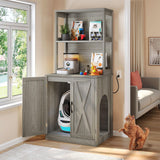 DWVO Large Hidden Litter Box Furniture with Shelves and Charging Station, Wooden Enclosure for Self-Cleaning Litter Boxes, Grey DWVO