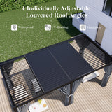 HOMPUS Louvered Pergola 10' x 20', Outdoor pergola with Aluminum Frame and Adjustable Rainproof Roof, Modern Louvre Shade for Garden & Patio, Curtains and Netting Included, Black HOMPUS