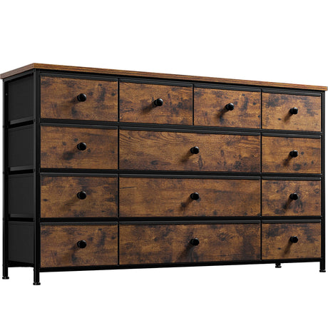 EnHomee TV Stand for 55" TV with 13 Drawers, Long Dresser TV Stand for Bedroom, Large Dressers & Chest of Drawers for Bedroom Living Room Entry, Sturdy Metal Frame,39.4"Wx 31.5"H x 11.8"D,Rustic Brown EnHomee