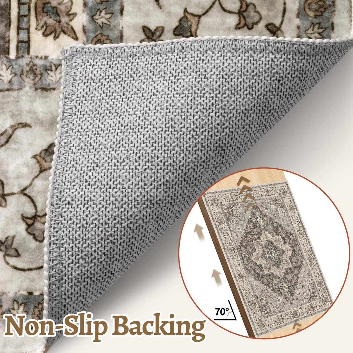 Tangsoo 2x6 Washable Runner Rug for Hallways, Non Slip Vintage Runner Rug, Soft Low Pile Long Rug Runner, Print Distressed Brown/Grey Carpet Runners for Kitchen Bedroom Entryway Bathroom Living Room Tangsoo