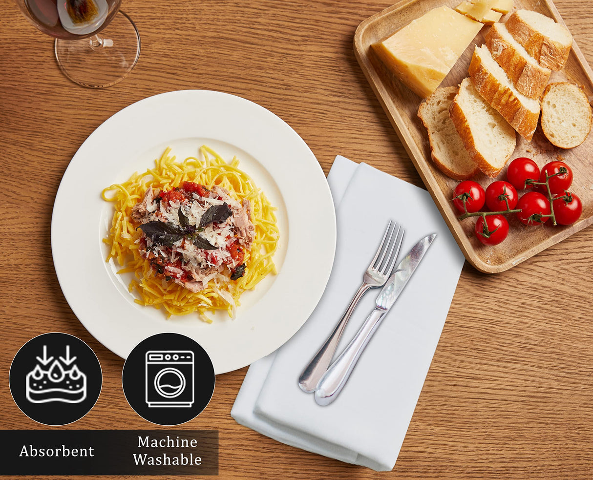 Ruvanti Cloth Napkins set of 12, 18x18 Inches Napkins Cloth Washable, Soft, Durable, Absorbent, Cotton Blend. Table Dinner Napkins Cloth for Hotel, Lunch, Restaurant, Weddings, Events, Parties - White RUVANTI