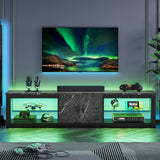 Bestier 80 Inch TV Stand for 75/85/86 inch TVs, LED Gaming Entertainment Center for PS5 with Storage Cabinet &Adjustable Glass Shelves, Modern TV Console Table for Living Room Bedroom, Black Marble Bestier