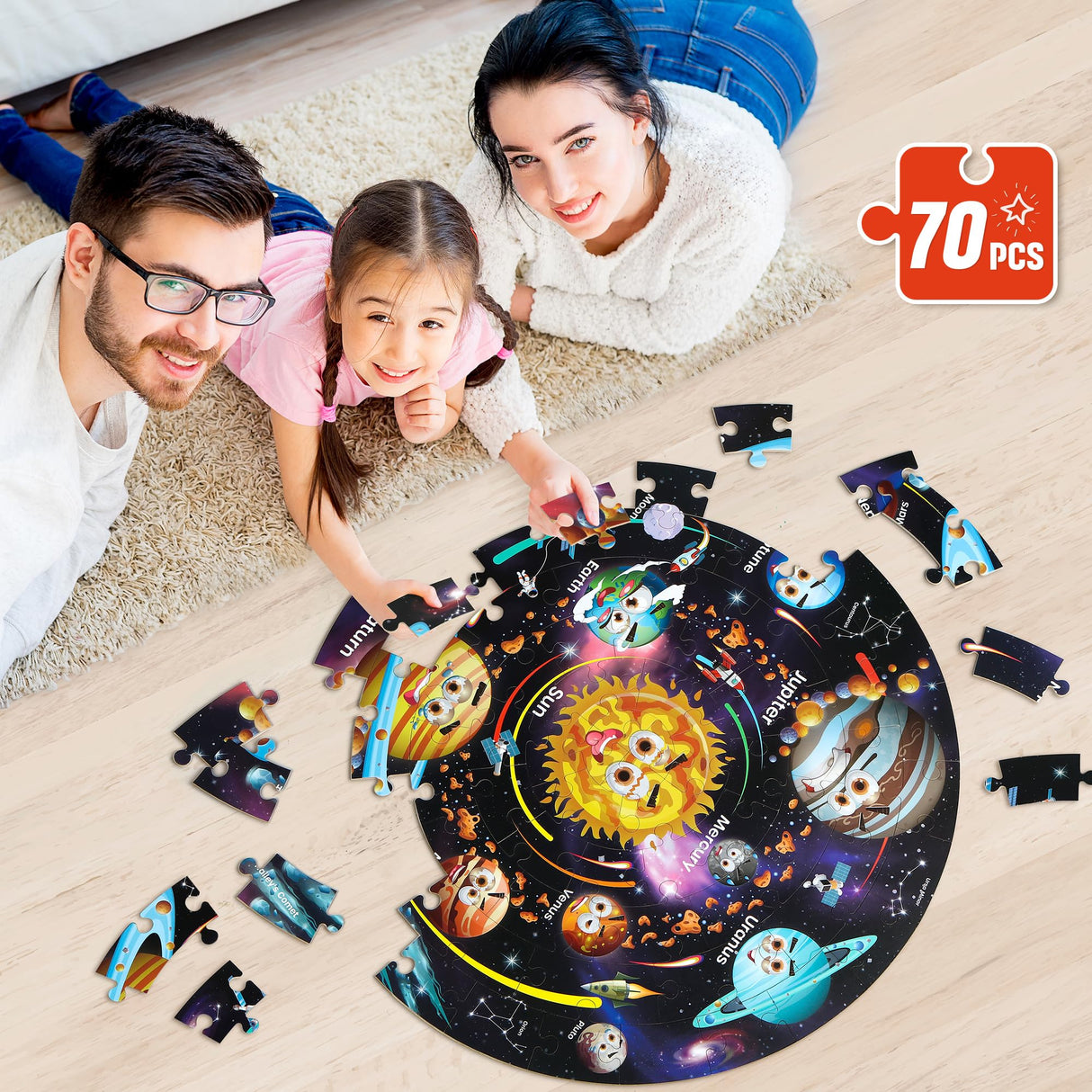 SYNARRY Solar System Floor Puzzles for Kids Ages 4-8, Large 70 Piece Jigsaw Puzzles for Kids Ages 4-6, Space Planet Astronaut Toys Gifts Puzzles for 3-5 5-7 8-10 Years Old Toddlers Boys Girls Children SYNARRY