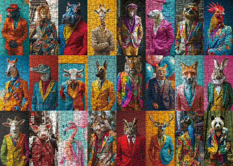 Animal Puzzle Fashion Puzzles 1000 Pieces for Adults, Colorful Model Jigsaw Puzzles for Adults Wolf Owl, Animal Wear Suit Jigsaw Puzzle Family Collage Puzzles as Home Decor BBOLDIN