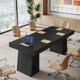 Tribesigns 55.1" W Conference Table for 4-6 People, Modern Meeting Table with Thick Tabletop and Double Trapezoidal Legs, Small Wood Seminar Desk Office Furniture for Conference Room, Black Tribesigns