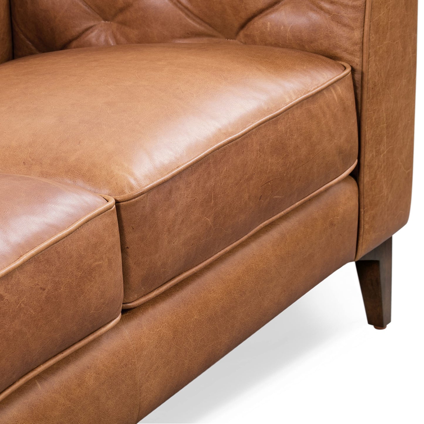 Poly & Bark Essex Leather Couch – 89-Inch Sofa with Tufted Back - Full Grain Leather Couch with Feather-Down Topper On Seating Surfaces – Vintage Pure-Aniline Italian Leather – Cognac Tan