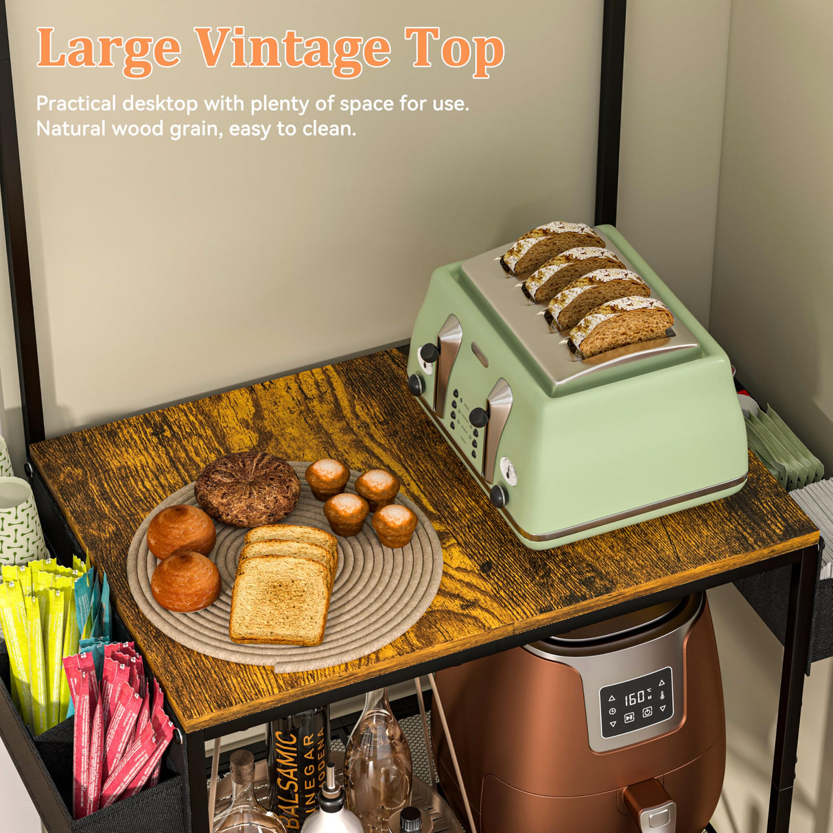 Honkazita Farmhouse Coffee Bar Cabinet 23 Inch Width with Coffee Storage Case,Coffee Station Bar Cabinet with 5 Hooks for Kitchen, Dining,Living Room Honkazita