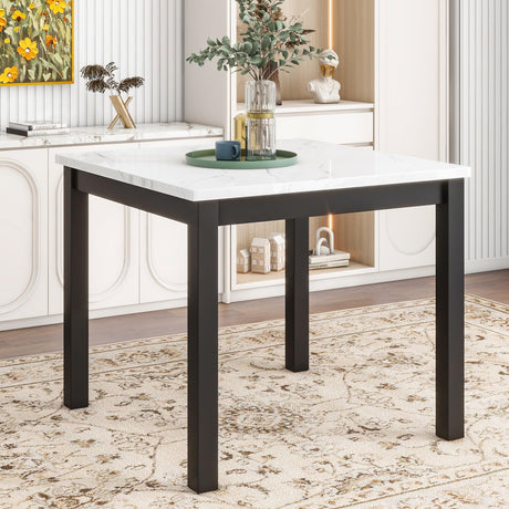 5 Piece Counter Height Dining Table Set with Square Faux Marble Table and 4 Upholstered Chairs, Solid Wood Kitchen Dining Table Set for Small Spaces, Family Kitchen and Dining Room.(Black) Bellemave