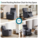 LINSY 360 Swivel Nursery Recliner - Corduroy Glider Rocking Chair with 2 Pillows, Comfy High Back Adult Recliner for Small Spaces, Nursery Bedroom Living Room Reclining Chairs, Grey LINSY