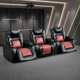 ANJ Power Recliner Chair with Adjustable Powered Headrest Set of 3,Electric Faux Leather Home Theater Seating Overstuffed Reclining Furniture & USB Ports, Cup Holders, Hidden Arm Storage (Black/Red) ANJ