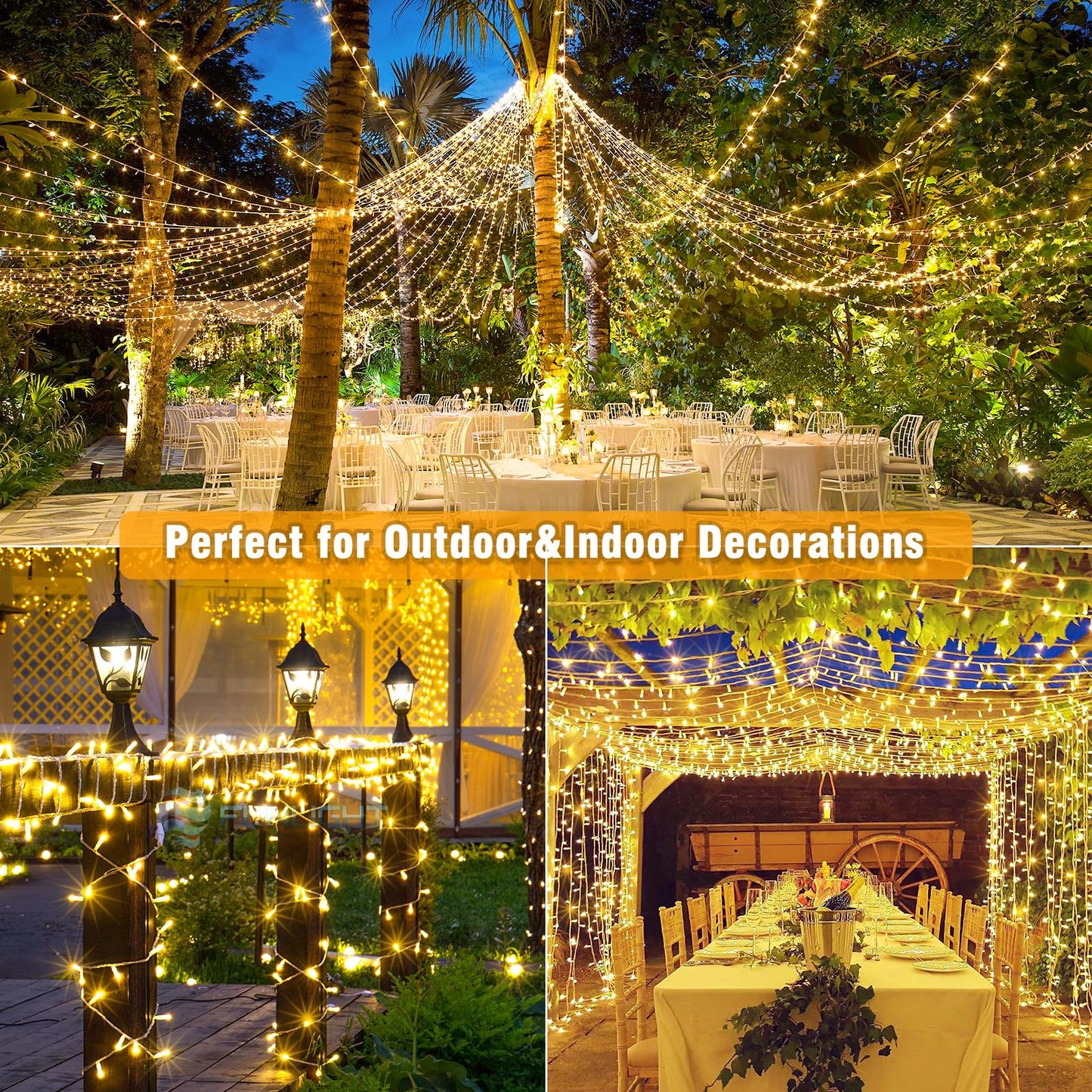 Christmas Lights Outdoor, 66ft 200 LED String Lights Indoor Clear Wire, 8 Modes Warm White Christmas Lights for Outside House, Plug in Waterproof Twinkle Lights for Tree Bedroom Holiday Decorations