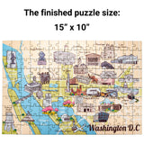 Terra Puzzles Washington DC Illustrated Map Wooden Jigsaw Puzzle - 152 Pieces | Educational Fun for Children & Adults Featuring Famous Landmarks Wood Puzzle Terra Puzzles