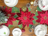 KEVA Holiday Christmas Table Runner 72 inches Long, Embroidered Red Velvet Poinsettia Cutwork Christmas Table Decorations for Home and Kitchen, Red Table Runner 13 Inch x 72Inch KEVA