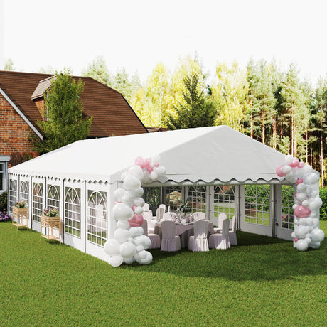 Outsunny 20' x 40' Heavy Duty Party Tent, Galvanized Outdoor Canopy Tent Large Event Shelter with Removable Sidewalls, 12 Windows and 2 Doors, Tents for Parties, Wedding, Events, BBQ Grill, White Outsunny