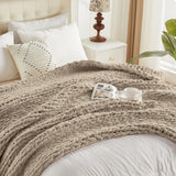 Carriediosa Chunky Knit Throw Blanket 50" X 60", 100% Hand Made Large Chenille Loop Yarn Soft Fluffy Throws for Couch Sofa Bed, Big Crochet Cozy Heavy Thick Cable Woven Blankets, Taupe Carriediosa