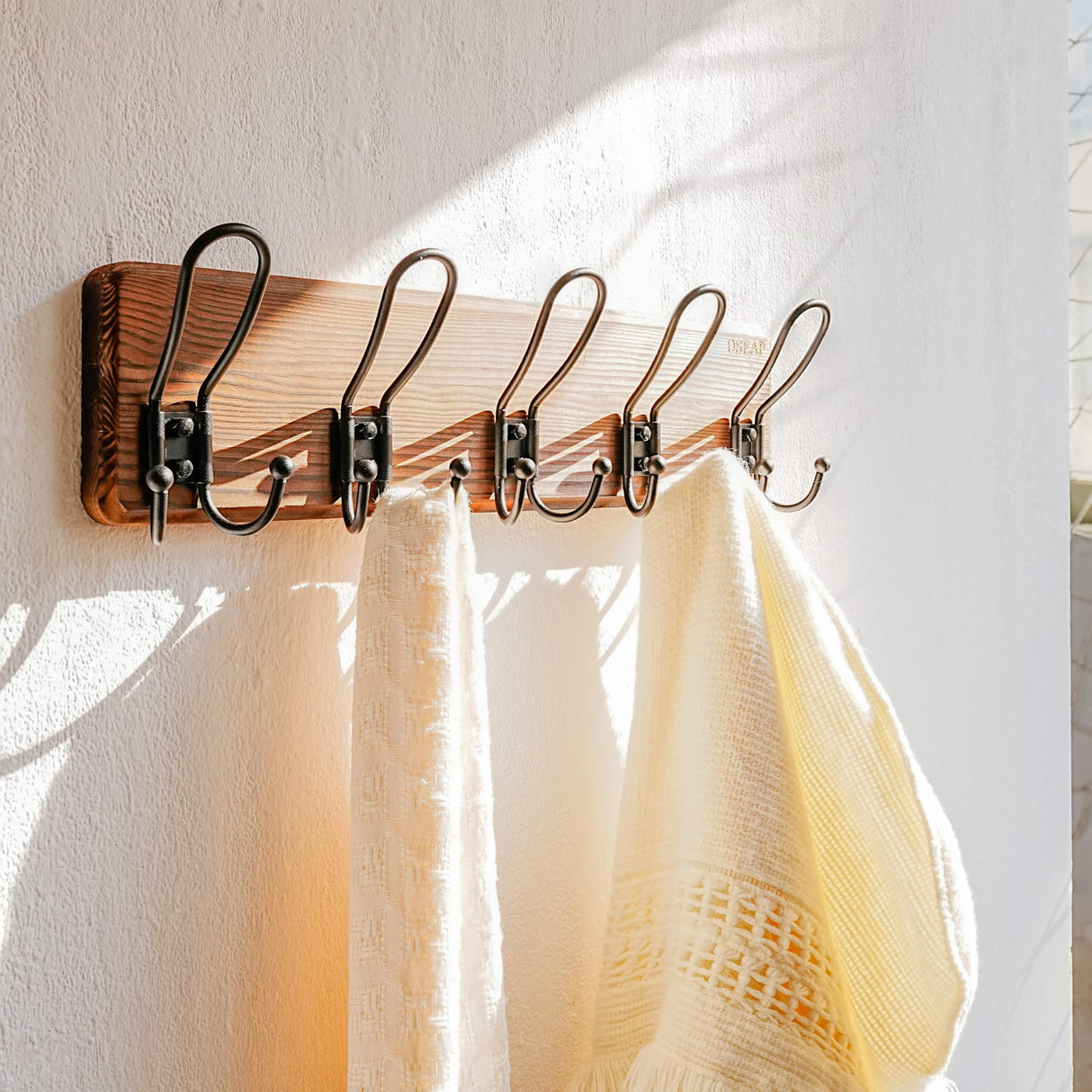 Dseap Coat Rack Wall Mounted - Heavy Duty Farmhouse Rustic Wall Coat Hanger with 5 Wire Hooks for Clothes Hat Jacket Towel, RusticWire, J1-5A, Rustic Brown & Black Dseap
