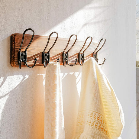 Dseap Coat Rack Wall Mounted - Heavy Duty Farmhouse Rustic Wall Coat Hanger with 5 Wire Hooks for Clothes Hat Jacket Towel, RusticWire, J1-5A, Rustic Brown & Black Dseap