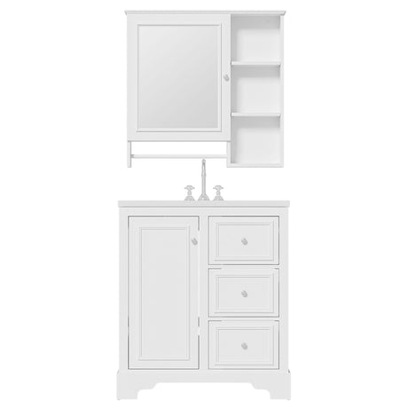 Bathroom Vanity With Sink, Modern Elegant Bathroom Storage Cabinet With 3 Drawers And Adjustable Shelves, Freestanding Vanity Set With Mirror Cabinet, Single Sink Bathroom Vanity HouseOfZazla