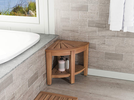 AquaTeak The Original 15.5" Kai Corner Teak Shower Bench with Shelf AquaTeak
