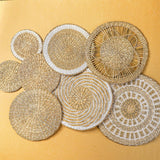 Xuhal Set of 8 Hanging Woven Wall Basket Handmade Decorative Rustic Boho Basket Decor Handcrafted Wicker Round Seagrass Wall Art for Home Kitchen Farmhouse Table Living Room Xuhal