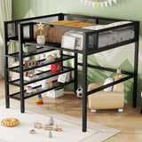 Bellemave Full Size Loft Bed with 4-Tier Shelves and Storage, Metal Loft Bed with Bookshelf, Full Size Loft Bed with Storage Stairs(with Bookshelf, Black) Bellemave