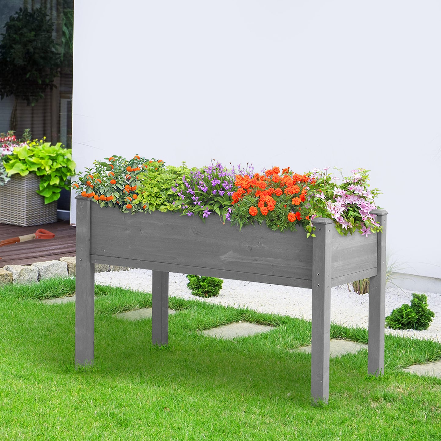 48x24x30 Raised Garden Bed with Legs, Elevated Wooden Planter Box for Outdoor Plants Outdoor