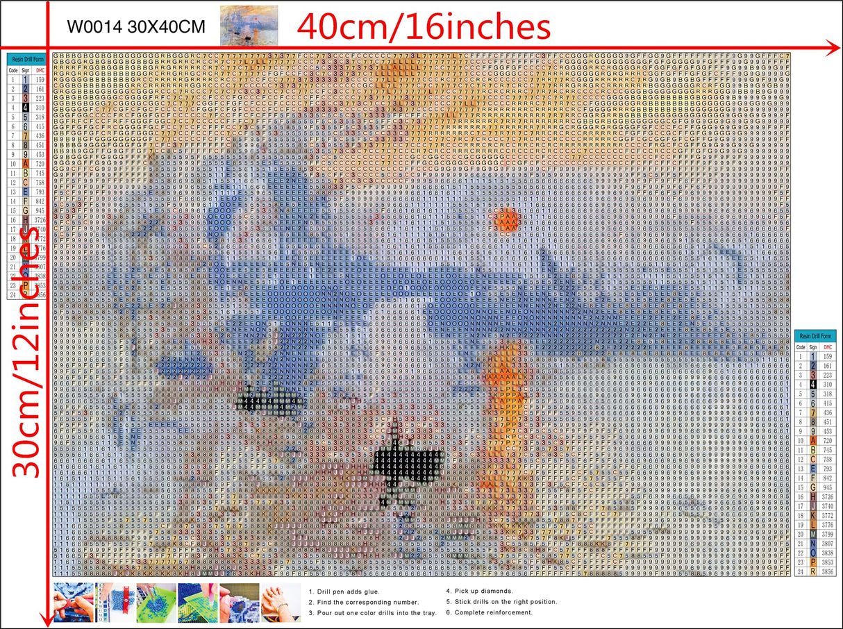 NIHO-JIUMA Diamond Painting Kits Monet's Impression Morning Light, DIY 5D Full Drill Diamond Art Gift for Adult/Teen, Home Decoration (30X40cm/12x16 Inches) NIHO-JIUMA
