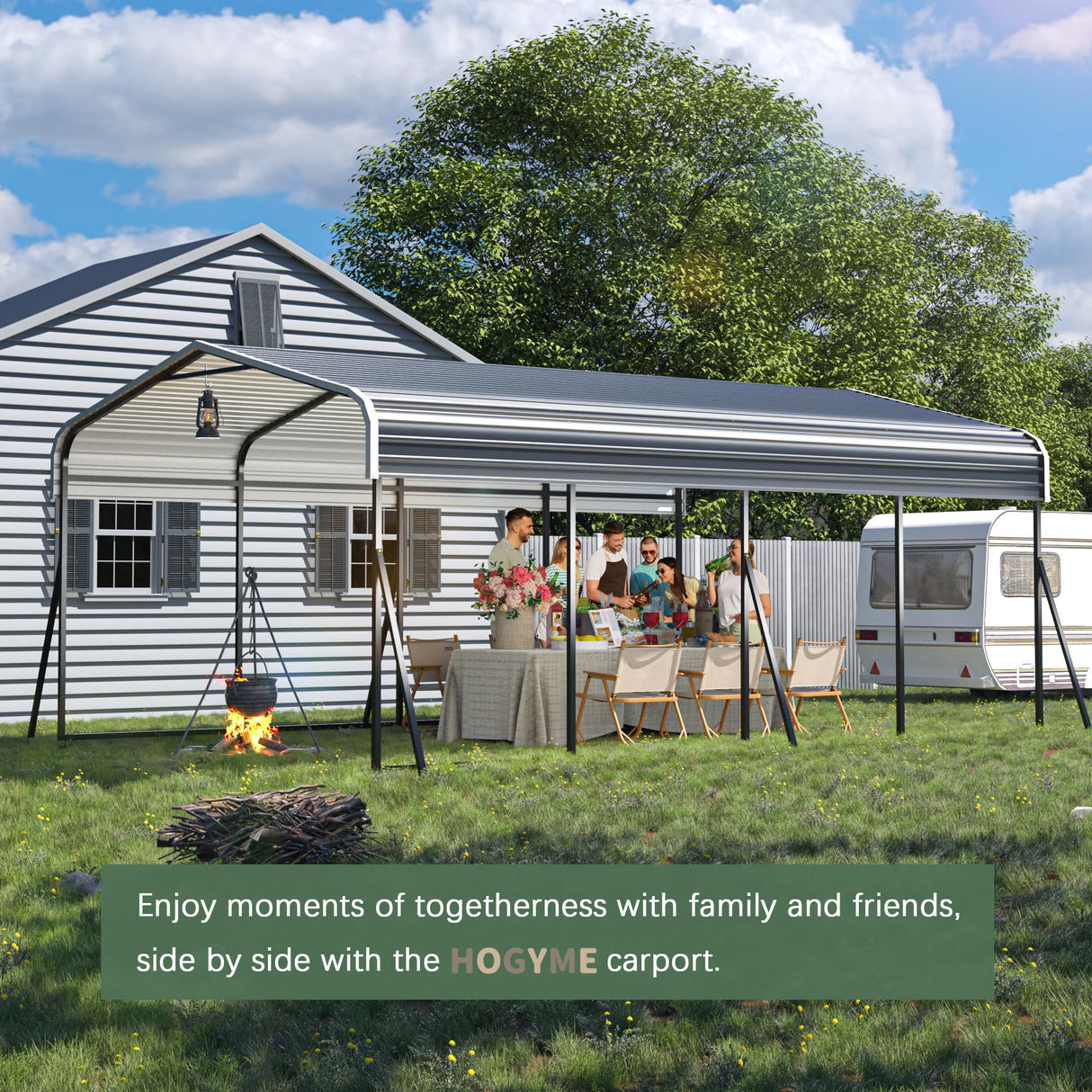 HOGYME Carport 12x20 FT Heavy Duty Carport Canopy with Updated Frame Structure Galvanized Steel Roof and Enhanced Base, Metal Carport Garage for Pickup, Boat, Car and Tractors, Grey HOGYME