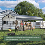 HOGYME Carport 12x20 FT Heavy Duty Carport Canopy with Updated Frame Structure Galvanized Steel Roof and Enhanced Base, Metal Carport Garage for Pickup, Boat, Car and Tractors, Grey HOGYME