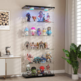 HAMBING Glass Display Cabinet with LED Lights and Lock, 5-Shelf Tempered Glass Curio Cabinet with 2 Doors, Collectible Display Showcase for Living Room, Bedroom – Black HAMBING