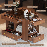 Merax Wood Closet Island with 6 Drawers 47.3" Wardrobe Armoire Bedroom Island with Glass Top and Open Shelves, Jewelry Storage Vanity Island with Compartments Cloakroom Walk-in Closet Island (Walnut) Merax
