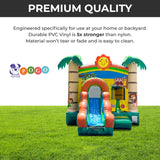 Inflatable Bounce House with Slide for Kids (Without Blower) - 18 x 12 x 14.5 Foot Tropical Smiley Face Backyard Inflatable Bouncy House - Built-in Bladder Water Misting System Pogo Bounce House