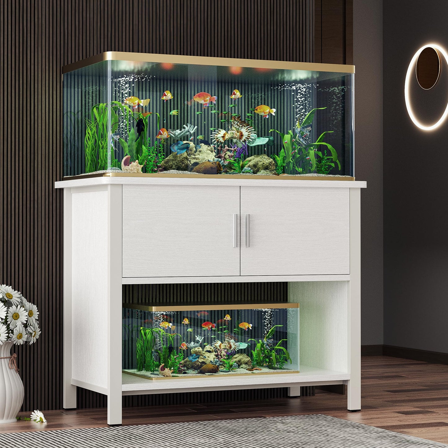 Betterhood 40-50 Gallon Fish Tank Stand, Metal Aquarium Stand with Cabinet for Fish Tank Accessories Storage, 18.9" D x 36.6" W x 32" H, 990LBS Capacity, White - WoodArtSupply