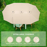OVASTLKUY 15ft Extra Large Patio Umbrella, Double-Sided Outdoor Market Umbrella with Crank Handle for Poolside, Backyard, Garden, Deck (Khaki) No base OVASTLKUY