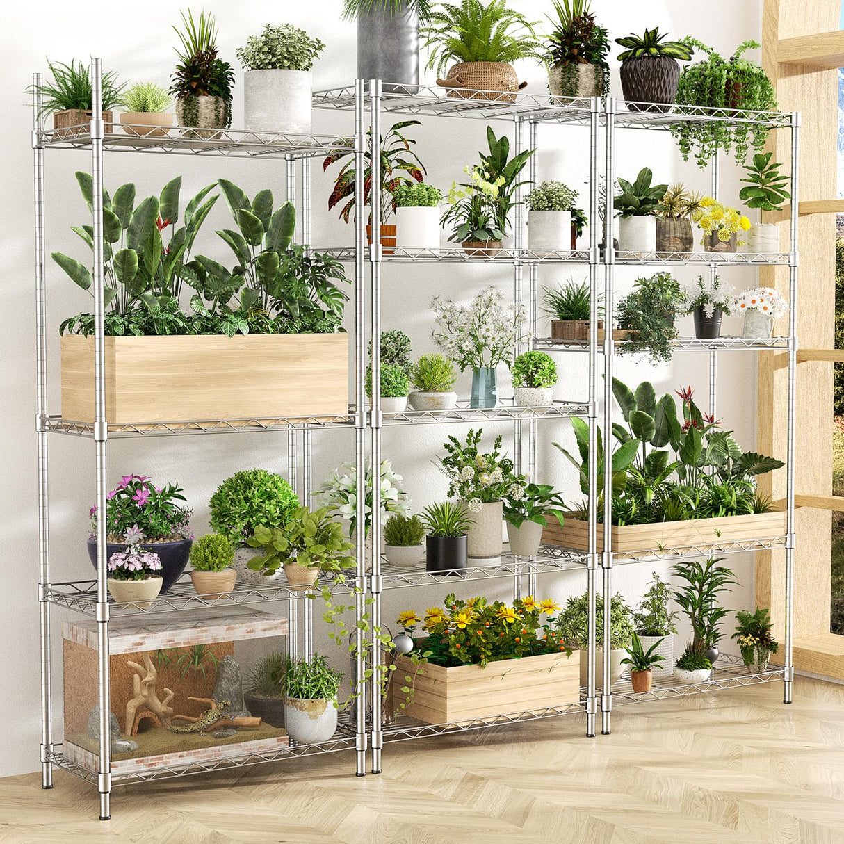 Storage Shelves,21.3"W*11.8"D*58.5"H Kitchen Wire Shelving Unit Loads 550LBS,5-tier Adjustable Metal Utility Shelf,Garage Shelves,Home Storage Rack for Kitchen,Laundry,Pantry and Closet,Chrome ROOMTEC