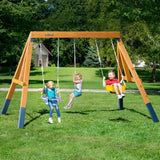 ROBUD 3-in-1 Playground Wooden Swing Sets for Backyard, DIY Swing Sets with Tree Swing and 2 Toddler Swings, Kids Outdoor Play Equipment, Outdoor Playset for Kids & Toddlers, Ages 3+ ROBUD