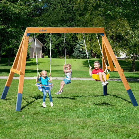 ROBUD 3-in-1 Playground Wooden Swing Sets for Backyard, DIY Swing Sets with Tree Swing and 2 Toddler Swings, Kids Outdoor Play Equipment, Outdoor Playset for Kids & Toddlers, Ages 3+ ROBUD