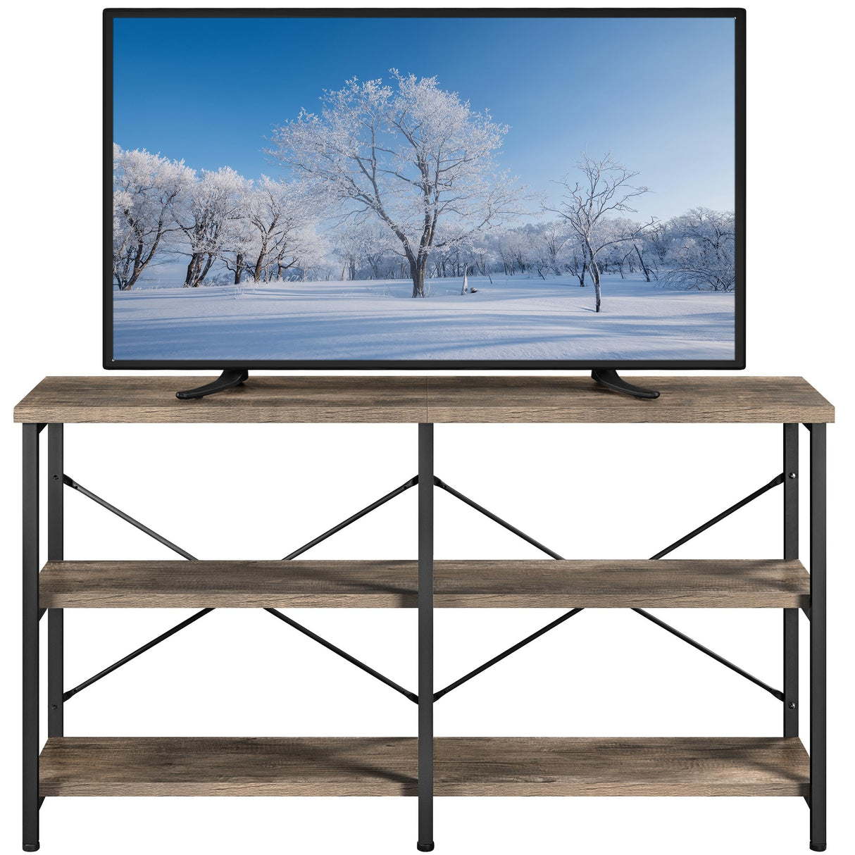 Yaheetech 55 Inch Console Table, 3 Tier Hallway Table with Storage Shelves, Industrial Sofa Table Narrow Long with Metal Frame, for Living Room, Couch, Entryway, Taupe Wood Yaheetech