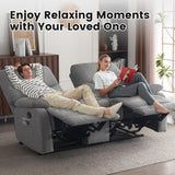 GUEAPY Manual Reclining Loveseat Sofa, Double Recline Love seat with Heat & Massage, Cup Holders & Storage Pocket, Comfortable Reclining Loveseat for Home Theater, Living Room, RV Recliner Grey GUEAPY