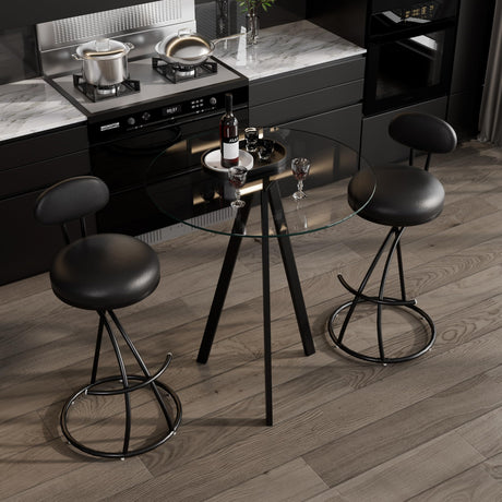 SIZOTA Round Bar Table, 37.4" High Pub Table, 31" Small Cocktail Table with Metal Base & Glass Top, for Small Spaces, Bistro Pub, Cafe(Black) SIZOTA