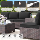 RTDTD Outdoor Patio Furniture Set with Propane Fire Pit Table, 13 Pieces Outdoor Furniture Patio Sectional Sofa Conversation Sets w/ETL Approved 43" Gas Outdoor Fire Table & Coffee Table(Black) RTDTD