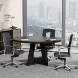 Tribesigns 47-Inch Round Conference Table for 4-6 People, Wooden Meeting Room Table with Thicken Tabletop and Wood Base (Black) Tribesigns