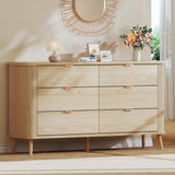 HUAHUU Fluted 6 Drawers Dresser for Bedroom, 55" Mid Century Modern Dresser & Chests of Drawers, Curved Profile Design, Dressers TV Stand, Wood Storage for Hallway, Entryway, Oak HUAHUU