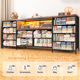 EnHomee 12 Drawer Dresser TV Stand for 65 70 75 Inch TV 63" W Extra Long Dresser for Bedroom with LED Lights & Power Outlets Entertainment Center with Fabric Drawers for Closet Rustic Brown EnHomee