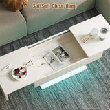 HedoAjim White LED Coffee Table with Storage for Living Room, Living Room Table Rectangular Center Table, Modern High Glossy Wooden Coffee Tables with 16 Colors LED Lights for Dining Reception Room HedoAjim