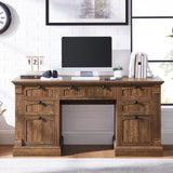 OKD 60" Executive Desk with Drawers, Farmhouse Home Office Desk with Charging Station, Keyboard Tray, File Cabinet Storage, Wood Computer Desk for Work and Study, Reclaimed Barnwood OKD