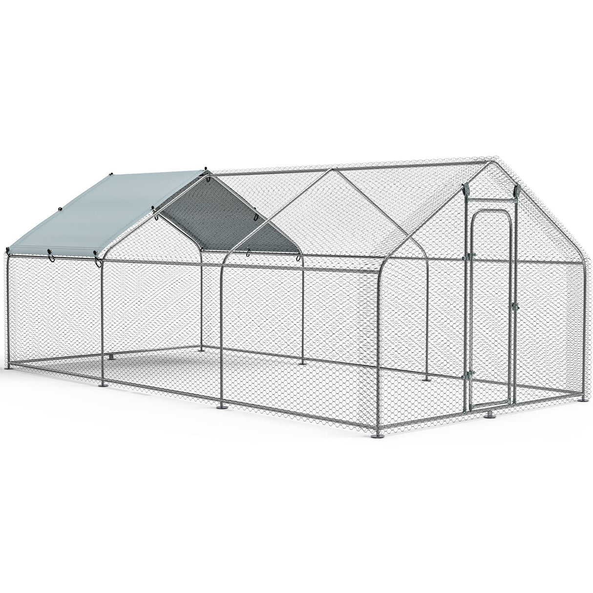 DWVO Large Metal Chicken Coop with Top Cover, 19.7'Lx9.8'Wx6.4'H Large Poultry Cage with Run, Chicken Run House Duck Cage Rabbits Coop for Outdoor Yard Farm DWVO