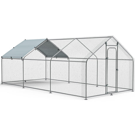 DWVO Large Metal Chicken Coop with Top Cover, 19.7'Lx9.8'Wx6.4'H Large Poultry Cage with Run, Chicken Run House Duck Cage Rabbits Coop for Outdoor Yard Farm DWVO