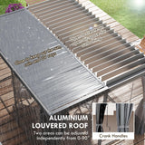 Outsunny 10' x 13' Louvered Pergola Hardtop Gazebo with Adjustable Aluminum Roof and Frame, Outdoor Pergola with Curtains and Netting, for Garden, Lawn, Backyard, and Deck, Dark Gray Outsunny