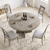 Round Dining Table, 47 Inch Round Dinner Table for 4, Farmhouse Kitchen Table with Wooden Pedestal Base for Home Dining Room or Living Room （No Chairs）- Grey GAOMON